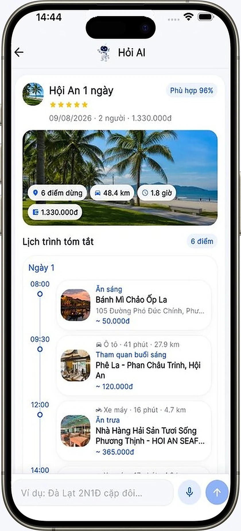 Màn hình Hỏi AI của Đi Đâu AI