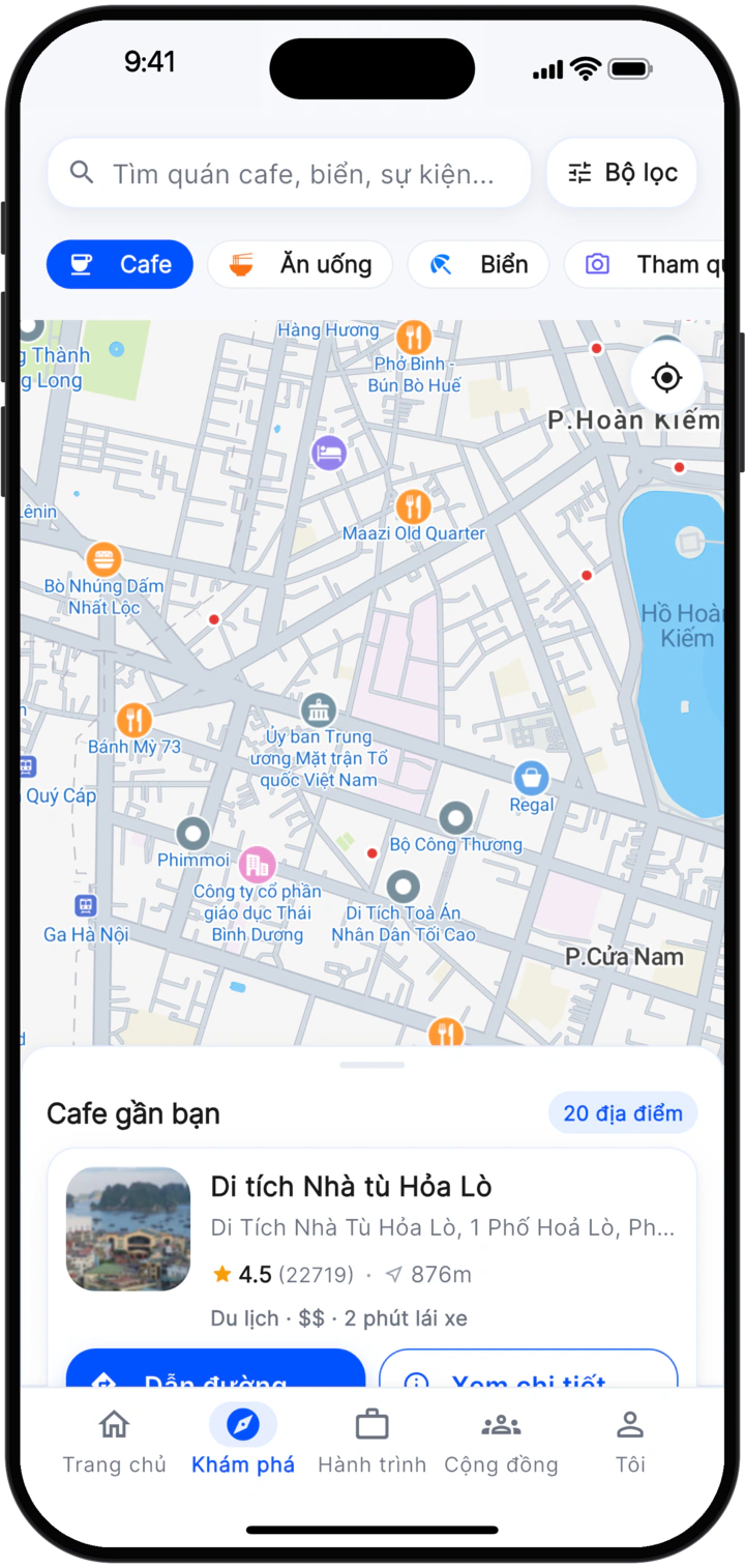 Màn Khám phá: bản đồ quán cafe gần bạn