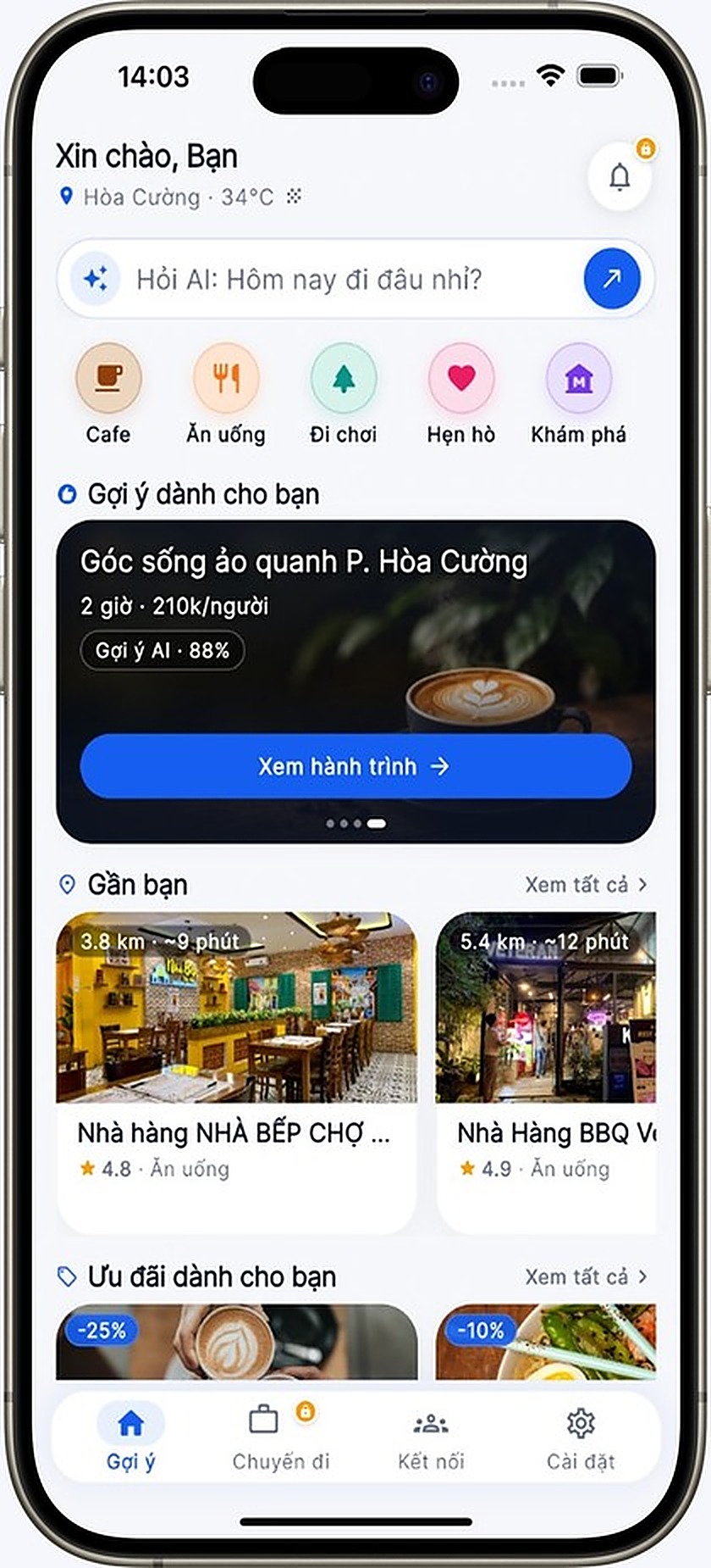 Màn hình Trang chủ Đi Đâu AI